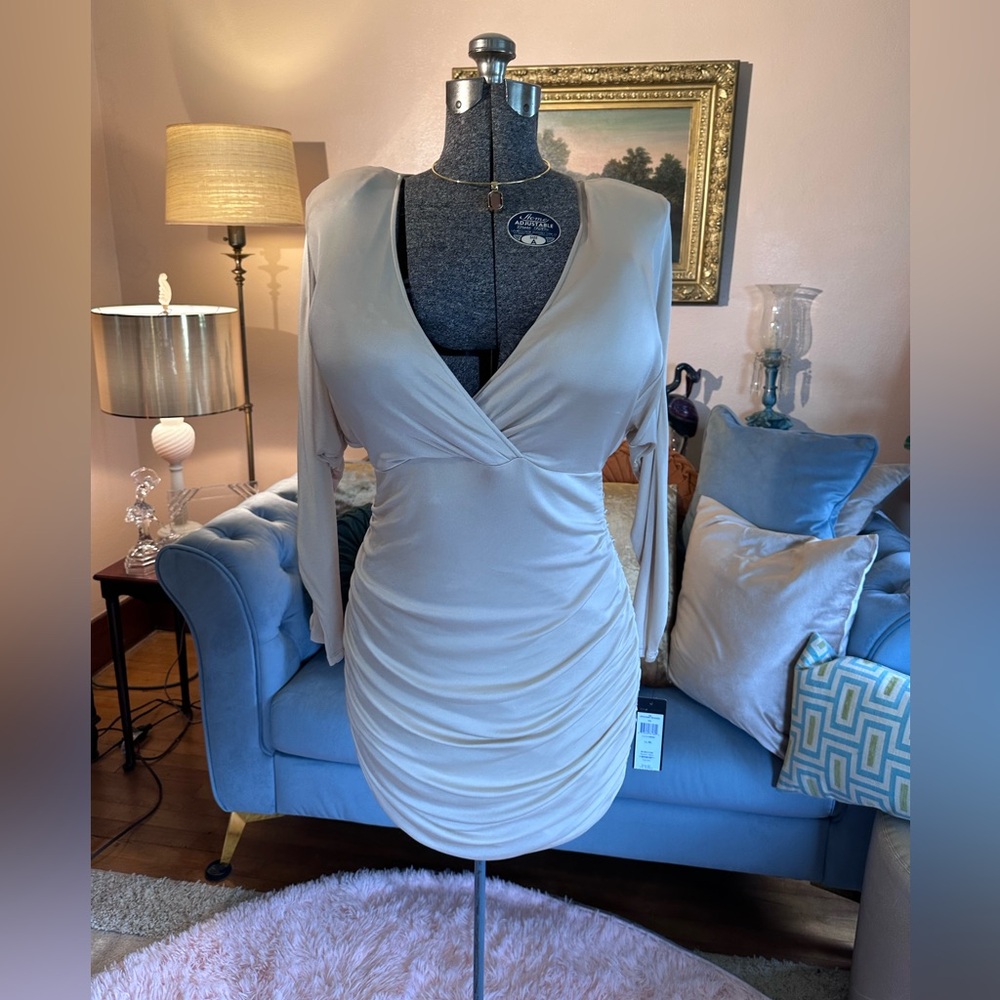 BCBGMaxAzria Cream Eve Ruched Dress with VaVa Voom Style!